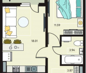 1-комн, 40 кв м, этаж 17/18 ул Энгельса, 115А/1